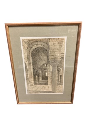 Lot 290 - Valerie Thornton (1931-1991) pencil sketch, church interior