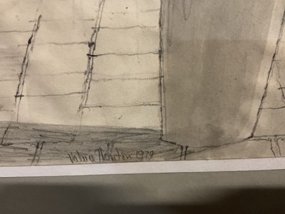 Lot 290 - Valerie Thornton (1931-1991) pencil sketch, church interior