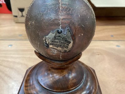 Lot 2590 - Rare 1921 Third Test cricket ball 1921 presented to the England Captain Mr JWH T ‘Jonny’ Douglas and sold with painted watercolour portrait plus cut out of father