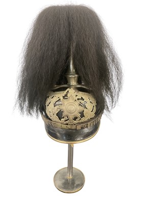 Lot 822 - Scarce Imperial German Hesse Lieb-Garde Infantry Regiment NCO’s pickelhaube with full dress yak hair plume.