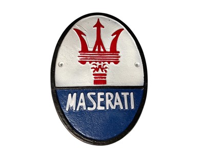 Lot 73 - Modern cast metal Maserati badge garage sign, 27 x 19cm.