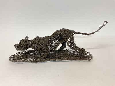 Lot 14 - Contemporary wire work sculpture of a prowling big cat