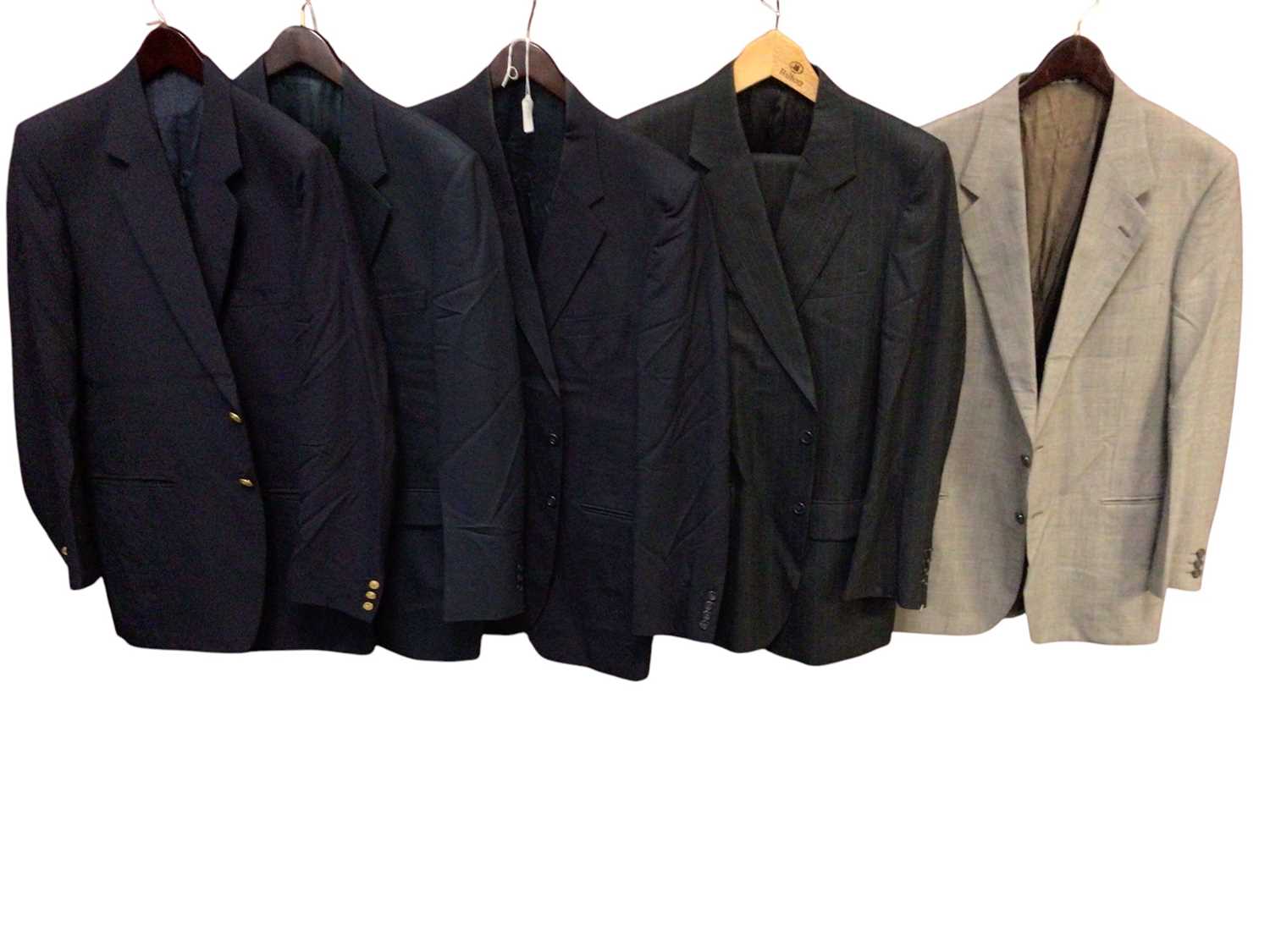 Lot 2158 - Daniel Copping men's grey pinstripe suit, two Gieves & Hawkes jackets size 42 L. Sidi by gft Prince of Wales check jacket, dark blue jacket by Aprite Smith