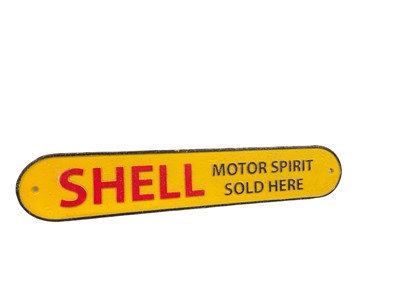 Lot 102 - Modern cast metal Shell 'Motor Spirit Sold Here' sign, 50cm in length.