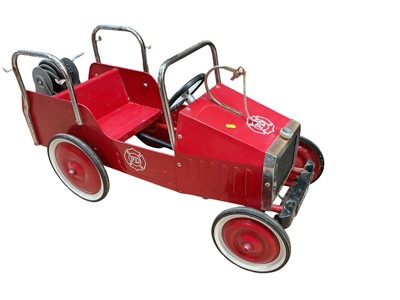 Lot 119 - Modern children's tin plate Fire Department pedal car 96cm in overall length.