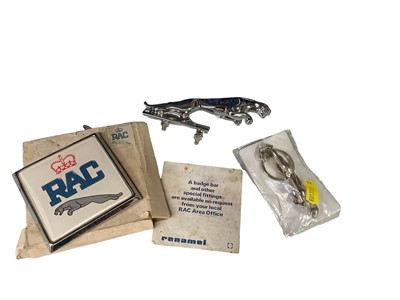 Lot 120 - Jaguar RAC car badge, Jaguar key ring and mascot (3)