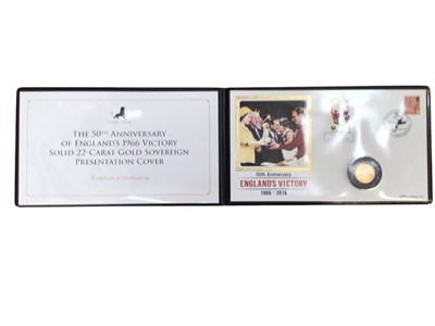 Lot 474 - G.B. - Gold Sovereign coin cover 2016 commemorating 'The 50th Anniversary of England's 1966 Victory' (N.B. Sovereign dated 1966 UNC) (1 coin cover)