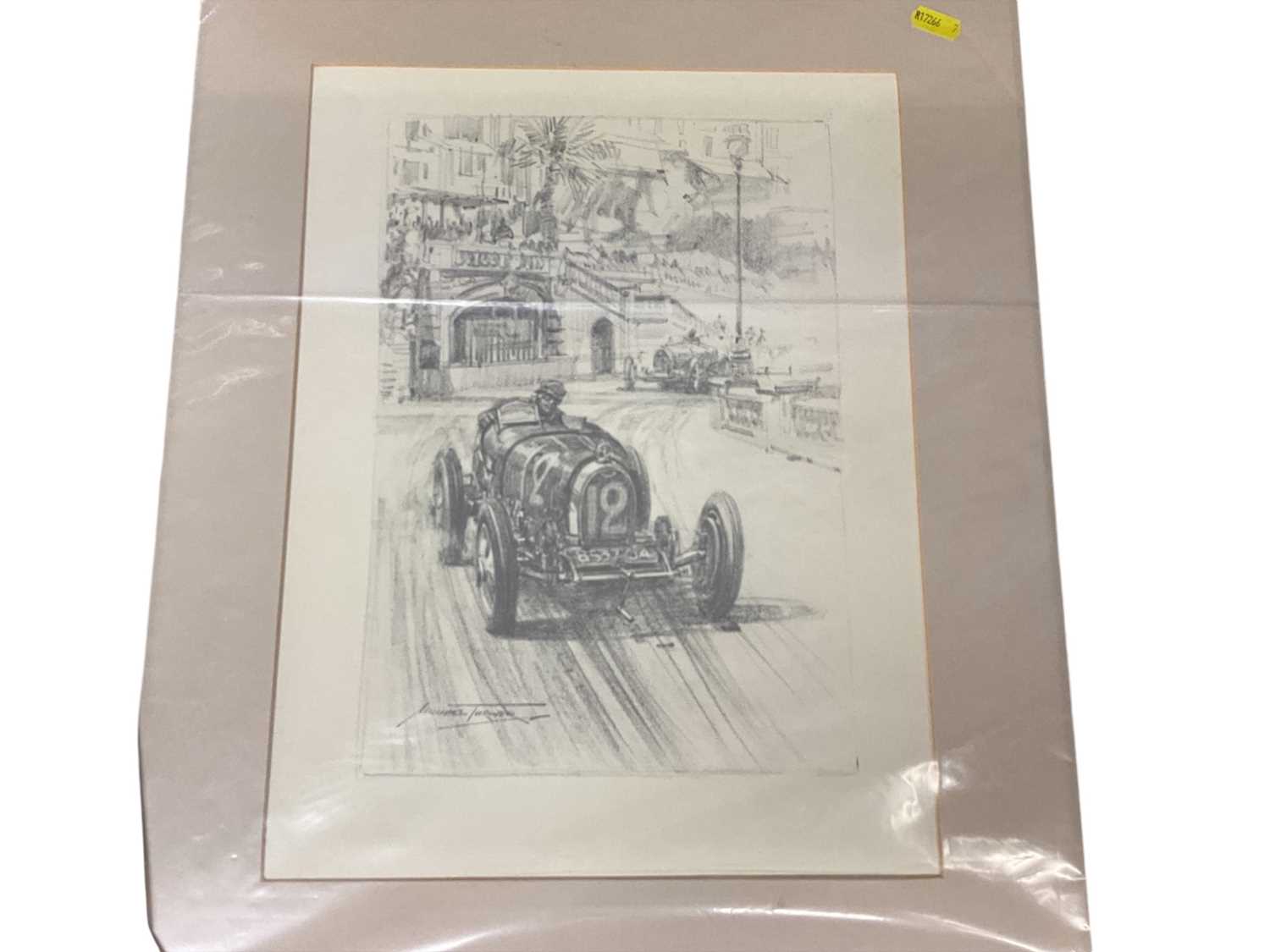 Lot 140 - Michael Turner Bugattis racing in Monaco print, 28.5 x 38cm.