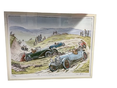 Lot 92 - Bob Farndon signed limited edition print of a vintage car trial 'Ol Come On Darling, Push!'. no. 164 / 750, in glazed frame, image 31.5 x 24cm