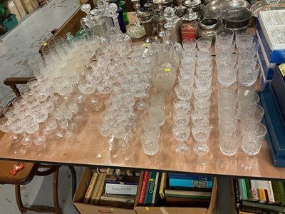 Lot 400 - Suite of good quality Thomas Webb cut glass table ware to include champagne glasses, tumblers and decanters.