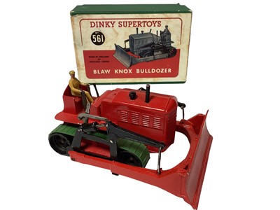 Lot Dinky Pullmore car transporter No. 582, Blaw Knox bulldozer No. 561, refuse wagon No. 978, all boxed (3)