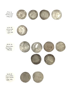 Lot 485 - G.B. - Mixed Elizabeth I silver hammered Shillings to include m/m bell 1582-83 x 6, m/m escallop 1584-87 x 4, m/m hand 1589-92 x 2 & m/m I 1601-02 (N.B. Generally Fair-AF) (13 coins)