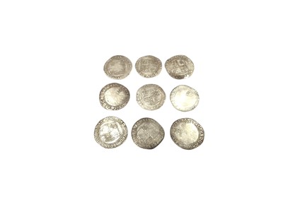 Lot 487 - G.B. - James I silver hammered Shillings bust 2 m/m LIS 1604-05 x 9 (N.B. Mixed grades Fair-AF) (9 coins)