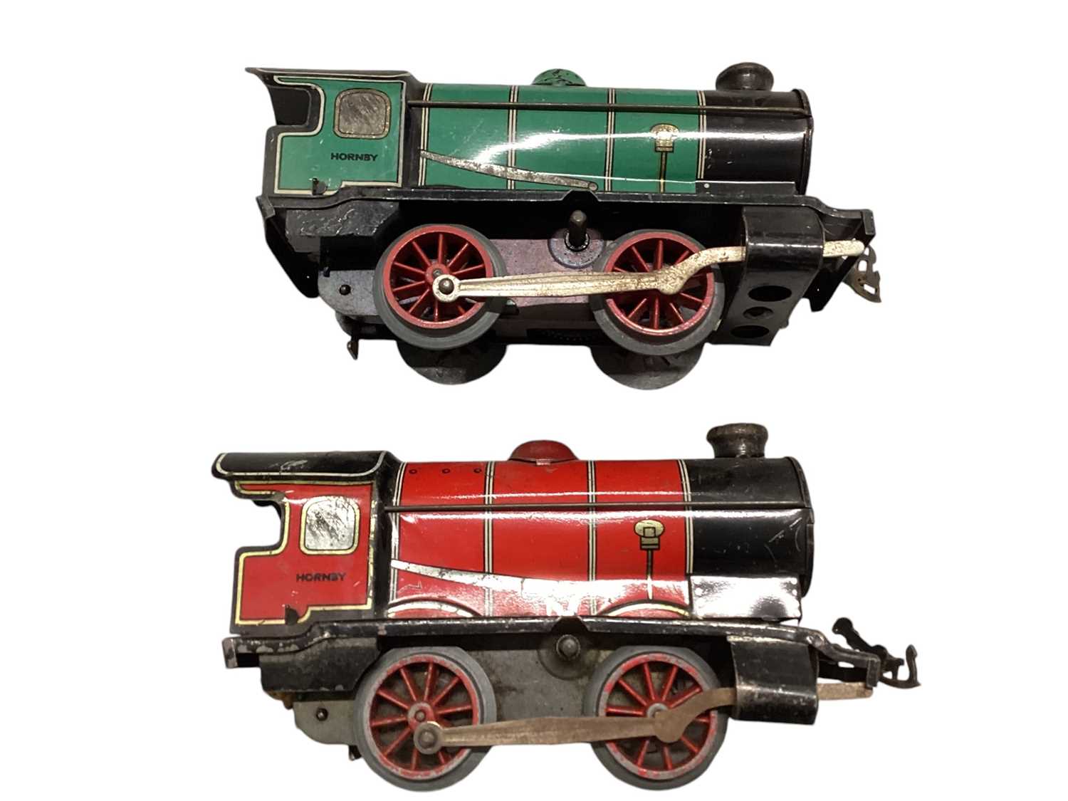 Lot 1972 - Hornby O Gauge clockwork tin plate locomotives and one tender, plus wagons & O Gauge American style locomotive