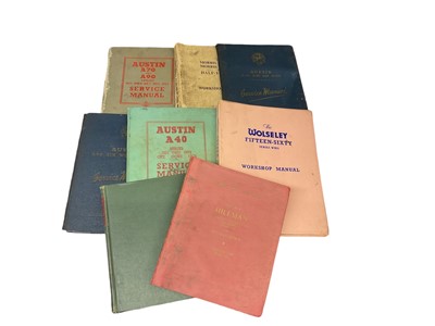 Lot 152 - Group of eight 1950s and 60s workshop manuals including Hillman, Austin and Wolseley (8).