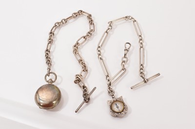 Lot 40 - Two silver watch chains, one with an Edwardian silver compass / bloodstone fob and an Edwardian silver sovereign case