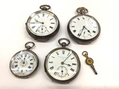 Lot 41 - Three silver cased pocket watches and a silver cased fob watch (4)