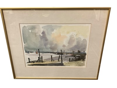 Lot 391 - John Tookey (b. 1947) watercolour, coastal scene - The Marshes, Orford