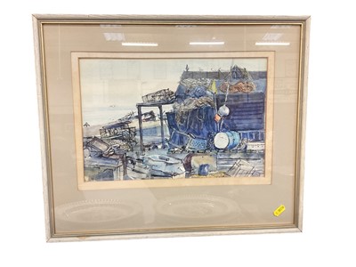 Lot 91 - Chris Sinclair, watercolour - Fisherman’s huts