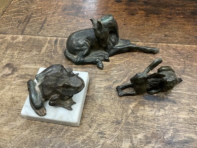 Lot 218 - Contemporary bronze of a hare, another of a frog, anot...