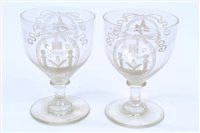 Lot 214 - Pair early 19th century Masonic glass rummers...