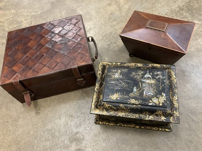 Lot 150 - Victorian chinoiserie lacquer work box and further boxes