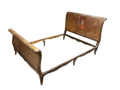 Lot 1454 - French caned and painted double bed