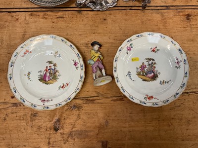 Lot 19 - Pair of Meissen plates and a continental figurine (3)