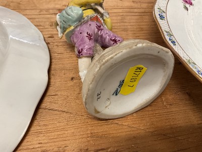 Lot 19 - Pair of Meissen plates and a continental figurine (3)
