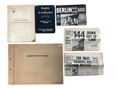 Lot 907 - French book of secret documents issued Berlin 1941, Himmler booby trap and mine documents, German military documents, newspapers, field post letters, various photos of Adolf Hitler etc. and mess...