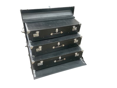 Lot 159 - Vintage black vinyl covered car trunk, complete with original fitted cases