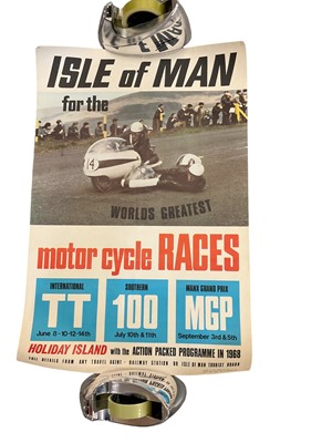 Lot 160 - Two 1960's Isle of Man T.T. Race Advertising posters and a modern motorcycle print, the posters 51 x 75.5cm (3).