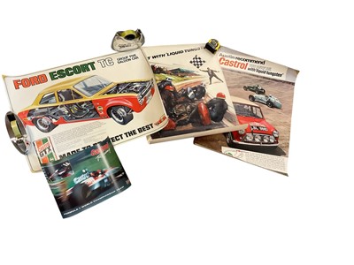 Lot 161 - Group of four vintage Castrol advertising posters depicting F1, Ford Escort, Austin Mini and side car racing (4)