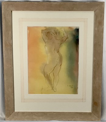 Lot 196 - Frank Stack (American, b. 1937) watercolour - Figure study, signed and dated '85, 43 x 32cm, and another by the same hand, together with book of his engravings. NB: Frank Stack is best known for...