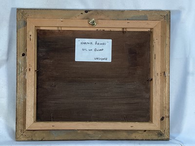 Lot 95 - English School oil on board - A Wind Pump on the Norfolk Broads, 19cm x 24cm, framed