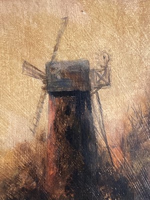 Lot 95 - English School oil on board - A Wind Pump on the Norfolk Broads, 19cm x 24cm, framed