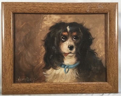 Lot 298 - Henry Percy, oil on board, spaniel, signed, in wooden frame. 14 x 19cm.