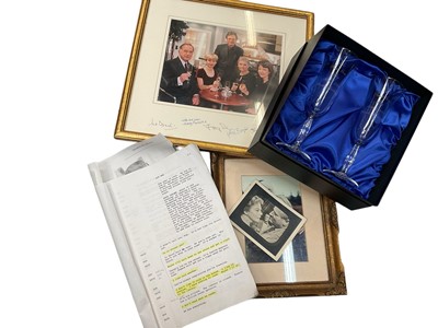 Lot 1518 - TV memorabilia: As Time Goes By, signed photo of the cast and presentation glasses made to cast and crew