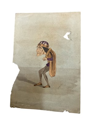 Lot 1517 - Early 20th century watercolour caricature of Henry Irving as Richard II