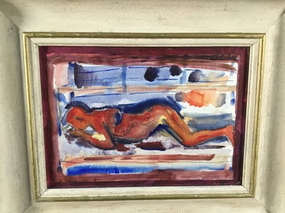 Lot 120 - Contemporary watercolour painting of a reclining nude, indistinctly signed, framed and glazed