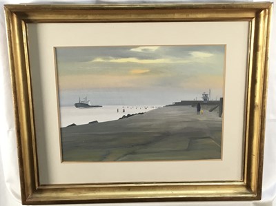 Lot 122 - John Reay (1947-2011) three works, oil on paper, figures by a harbour, together with a beach scene and East Anglian landscape by the same hand (3)