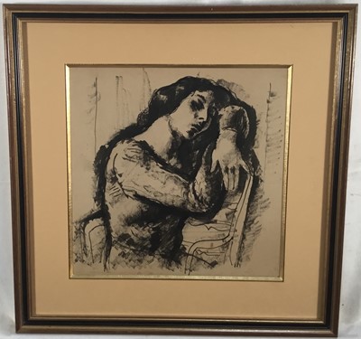 Lot 190 - Mid 20th century school - Seated woman, ink and wash, apparently unsigned, framed and glazed