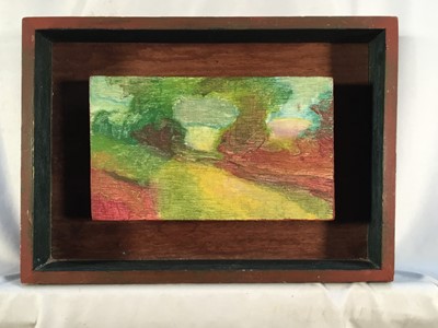 Lot 162 - Abstract landscape oil on panel 10cm x 16.5cm, painted wooden frame