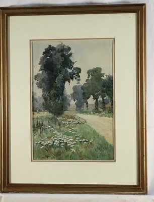 Lot 164 - M. E. Hayes Edwardian watercolour landscape - Trees and Wildflowers, 32cm x 22cm, framed and glazed