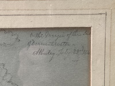 Lot 181 - Aaron Edwin Penley (1807-1870) drawing - Derwent Water, signed and inscribed dated 1840s, exhibition label verso, 13cm x 24cm, in glazed frame