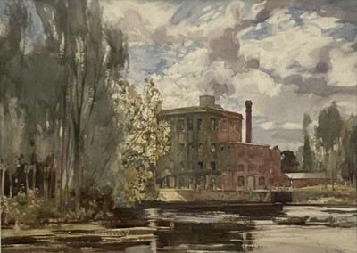 Lot 182 - George Rushton watercolour - Dedham Mill, 26cm x 37cm, in glazed frame