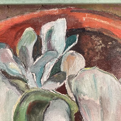 Lot 185 - Rosemary Rutherford (1912-1972) oil on canvas - Cactus, signed to frame verso, 52cm x 54cm, framed Provenance: Bury St Edmunds Art Gallery