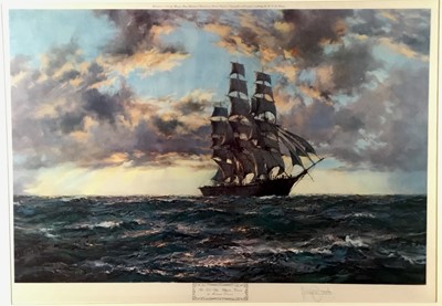 Lot 123 - Montague Dawson signed print - The Tall Ship Clipper Kaisow, with blind stamp, pub. Frost and Reed 19698, 51cm x 76cm, in glazed frame