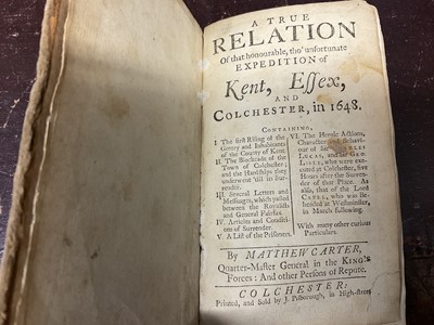 Lot 1633 - Colchester interest 1648 book - Matthew Carter - A True Relation..Kent, Essex, published Colchester