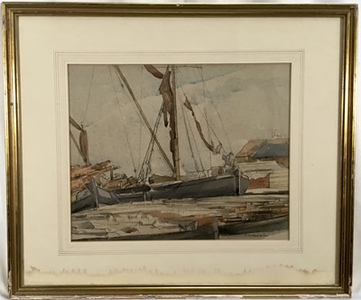 Lot 239 - J P Malcolm (early-mid 20th century) watercolour - Haybarge, Bradwell Quay, Essex, signed, 28 x 36cm and another by the same hand, one framed